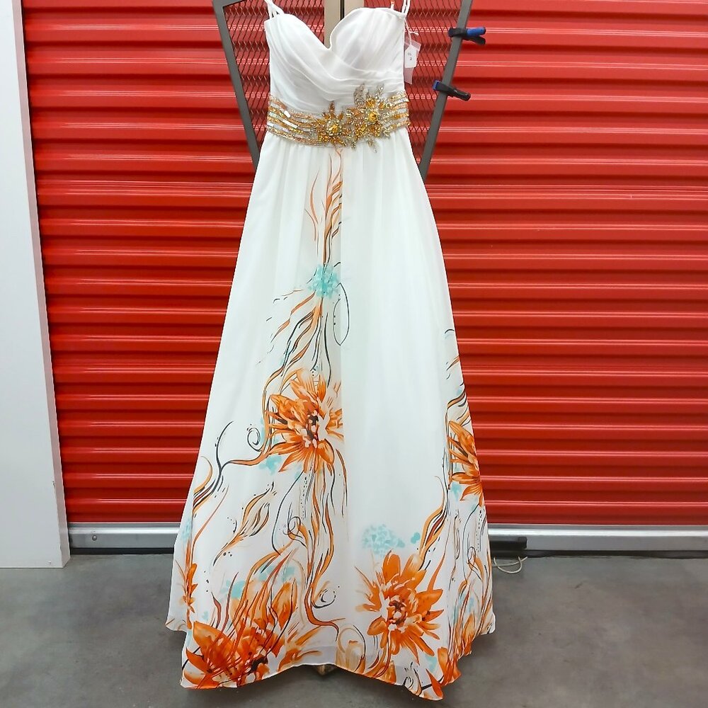 Floral Gown with Beaded Waist Highlights-